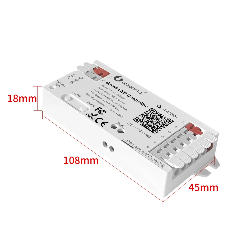 GLEDOPTO GL-C-208M Abmessungen 108 x 45 x 18 mm