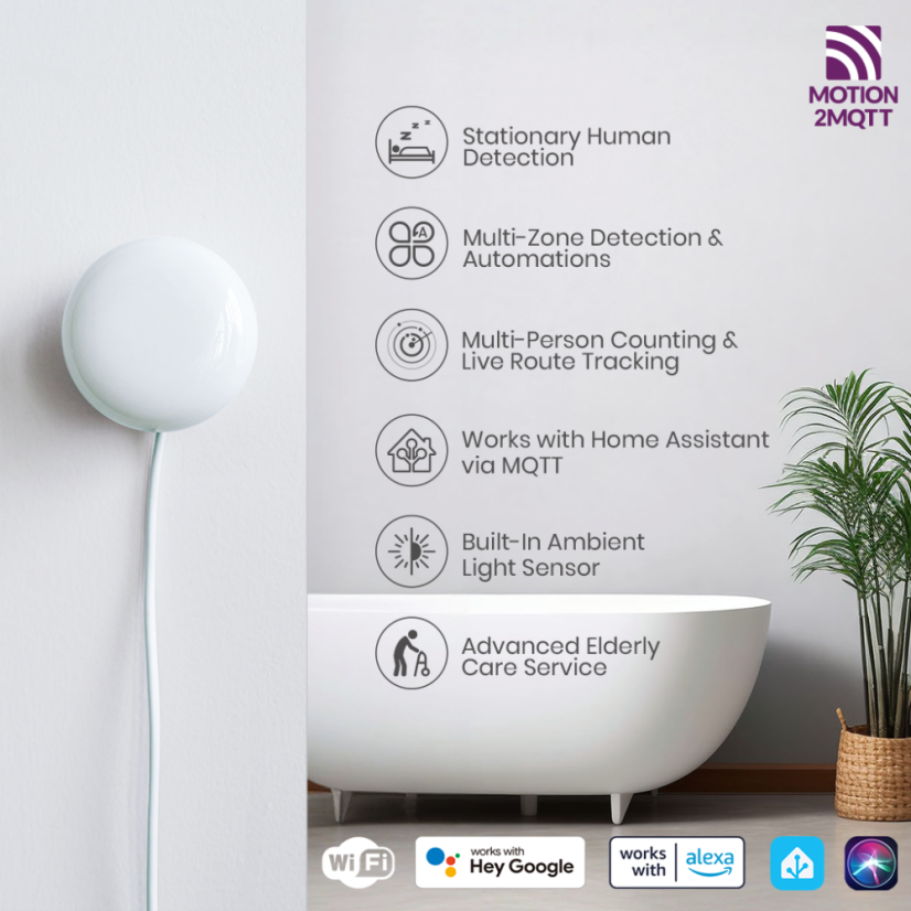 LinknLink eMotion Max – Sensore di Presenza Radar mmWave 60GHz con IR Blaster, Sensore di Luce e Supporto per Automazione Domestica