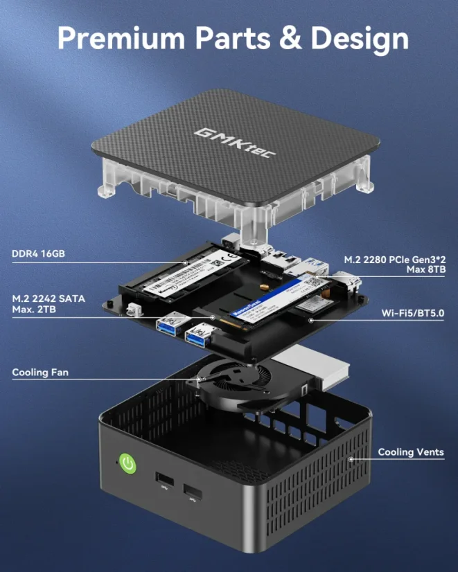GMKtec G3S Mini PC — Intel Alder Lake N95 - Veľkosť RAM: 8 GB, Veľkosť disku: 256 GB