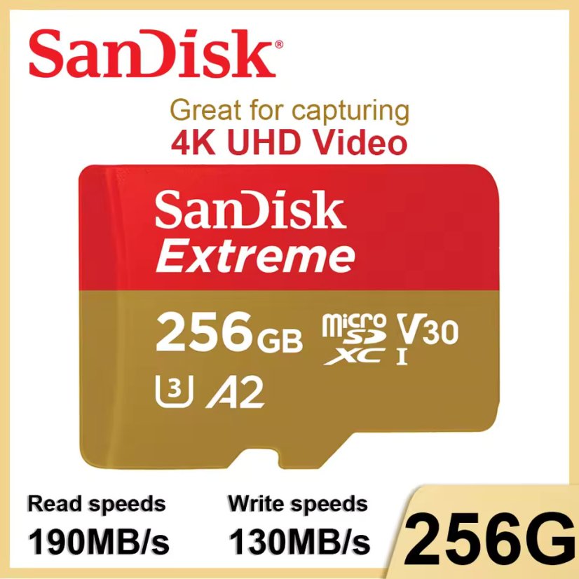 SanDisk microSDXC Extreme Memory Card - Type: Micro SDXC, Storage capacity: 512 GB, Speed Class: Class 30, Application Performance Class: A2, UHS Class: U3