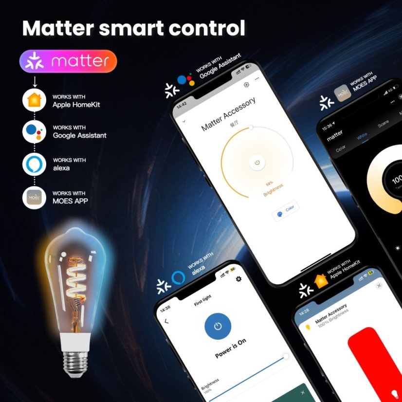 MOES Matter WiFi Lampadina Smart Edison E27