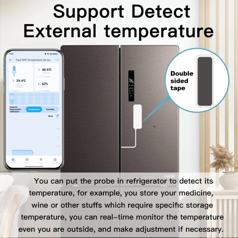 Tuya Zigbee teplotní senzor s externím čidlem
