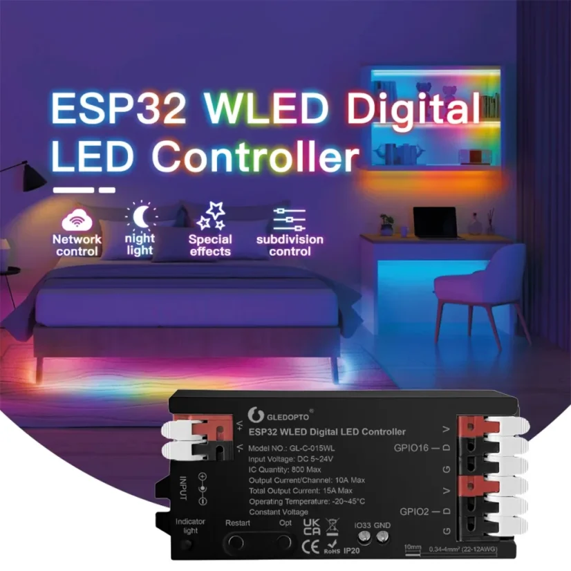 GLEDOPTO GL-C-015WL ESP32 WLED Digitálny LED ovládač