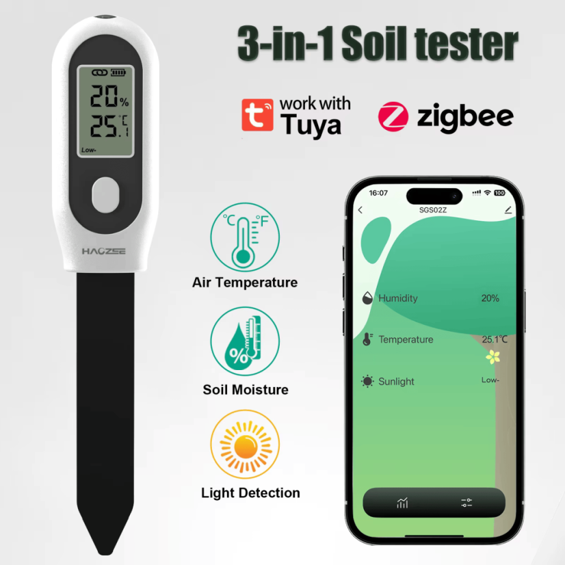 Haozee Zigbee inteligentny czujnik gleby 3-w-1