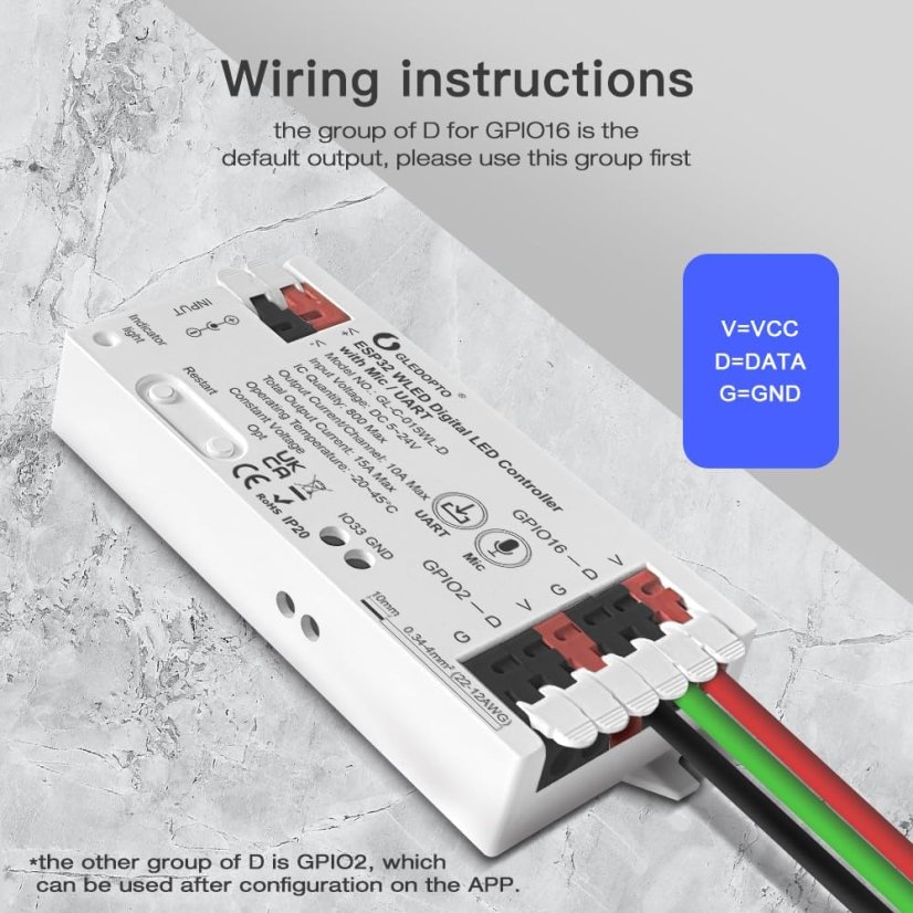 GLEDOPTO GL-C-015WL-D ESP32 WLED Digitální LED ovladač + Mic/UART