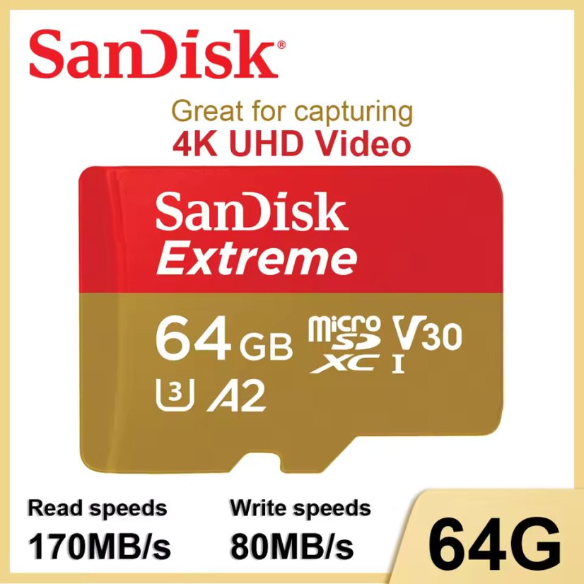 SanDisk microSDXC Extreme Memory Card - Type: Micro SDXC, Storage capacity: 512 GB, Speed Class: Class 30, Application Performance Class: A2, UHS Class: U3