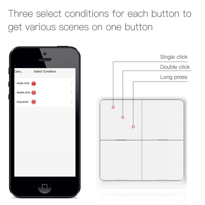 MOES ZigBee víceúčelový 4 tlačítkový scénový vypínač