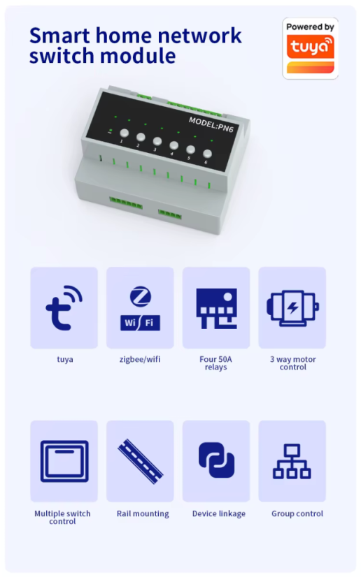 RSH Tuya ZigBee 6-kanałowy przekaźnik smart 16A