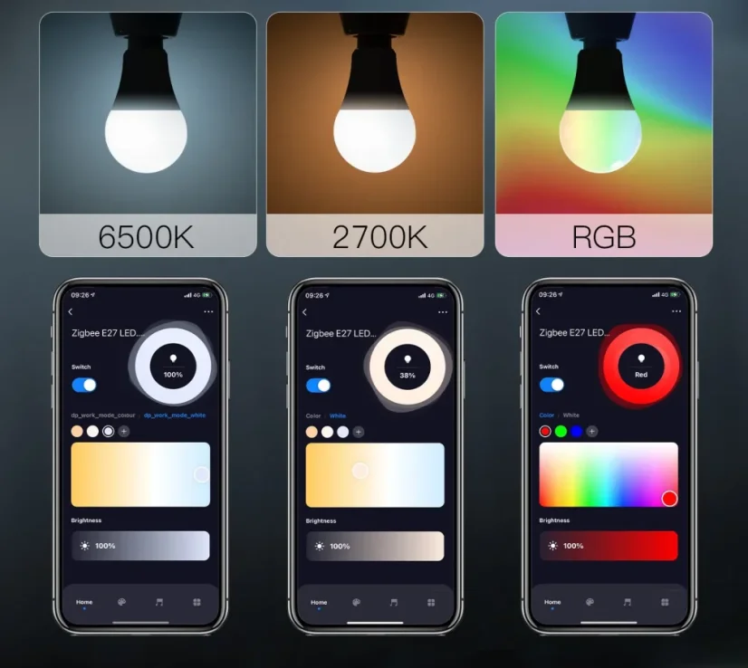 MOES Smart Zigbee Bulb, E27, RGB, 9W