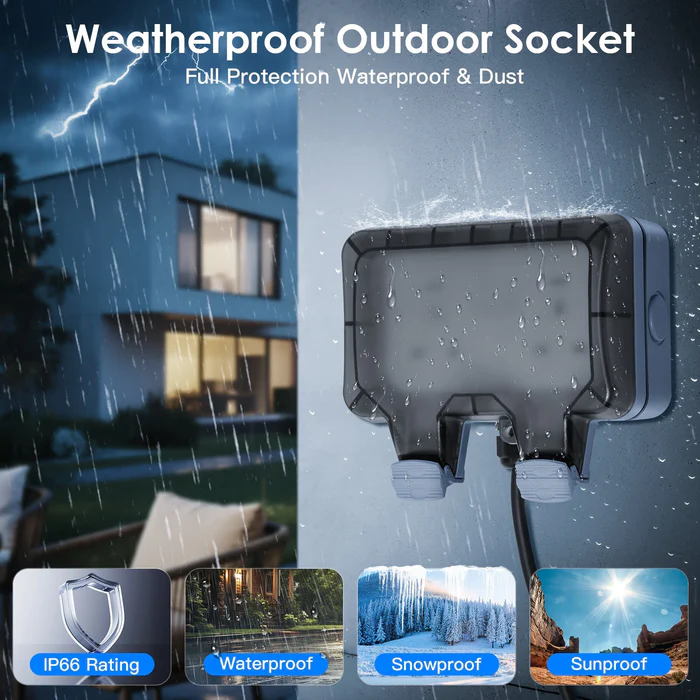 BSEED Außensteckdose IP66 – Wetterfest (EU-Standard)