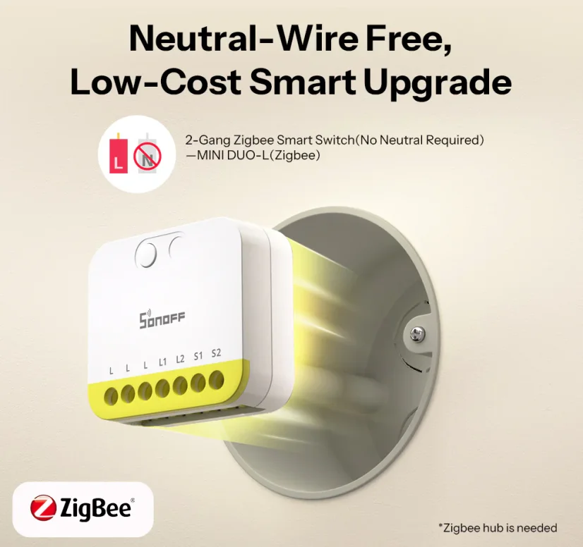 SONOFF MINI DUO-L 2-gang Zigbee chytrý spínač | MINI-ZB2GS-L