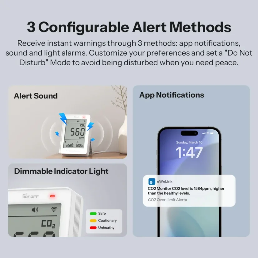SONOFF AirGuard CO2 Matter přes Wi-Fi Monitor kvality vzduchu | SAWF-08P