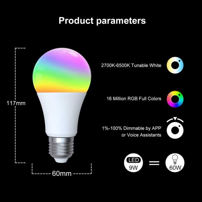 MOES Smart Zigbee Bulb, E27, RGB, 9W