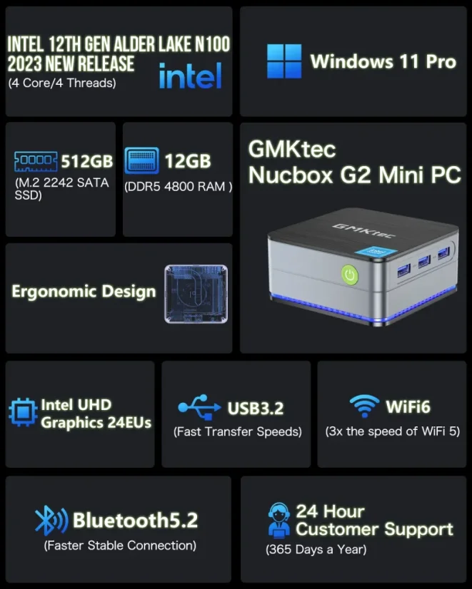 GMKtec NucBox G2 Mini PC – Intel 12. gen Alder Lake N100