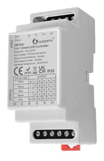 GLEDOPTO GL-C-011P – ZigBee Pro DIN lištový 5v1 ovládač LED pásikov