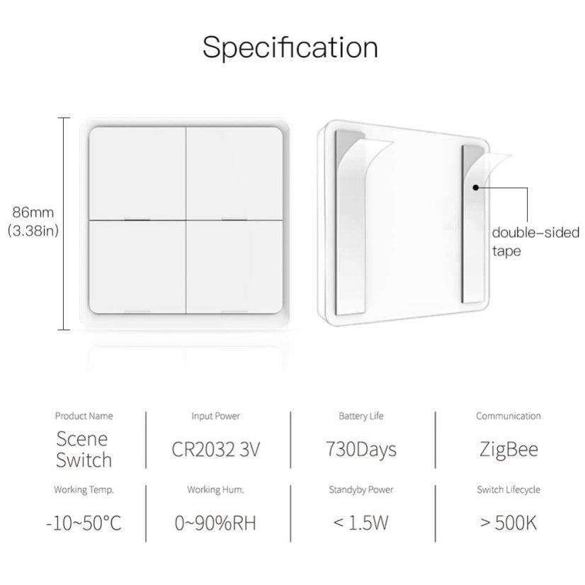 MOES ZigBee víceúčelový 4 tlačítkový scénový vypínač