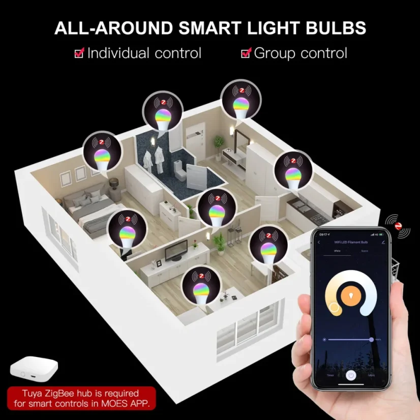 MOES Smart Zigbee Bulb, E27, RGB, 9W