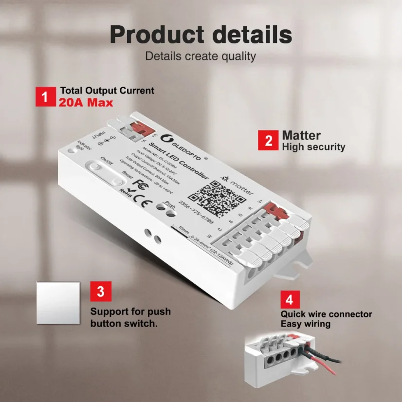 GLEDOPTO GL-C-208M - Matter über Wi-Fi RGBCCT LED Streifen Controller 20A (ACK)
