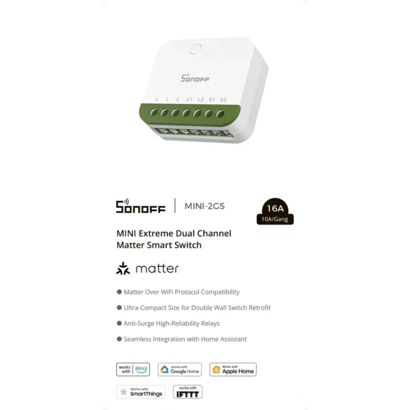 SONOFF MINI DUO 2-Gang Matter over WiFi intelligenter Schalter | MINI-2GS