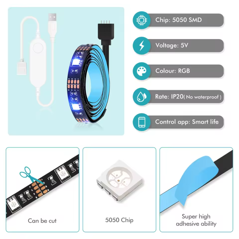 USB ZigBee & Wi-Fi LED Kit - Protokol: Zigbee 3.0, Délka: 5 m