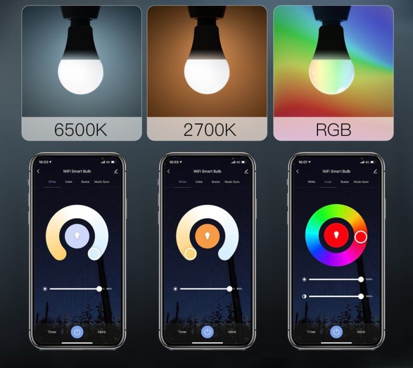 MOES Inteligentna żarówka Wi-Fi, E27, RGB, 7W