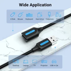 Vention Cavo di Estensione USB 2.0 Male to Female 0,5m Nero