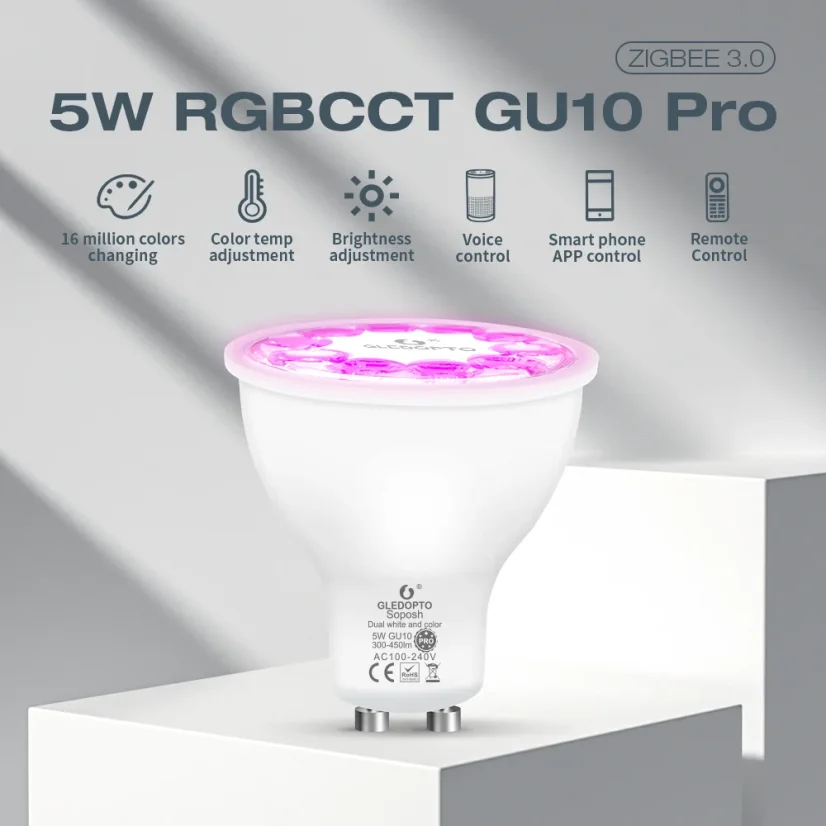 GLEDOPTO GL-S-006P - Zigbee 3.0 Pro GU10 RGB+CCT inteligentny reflektor 5W