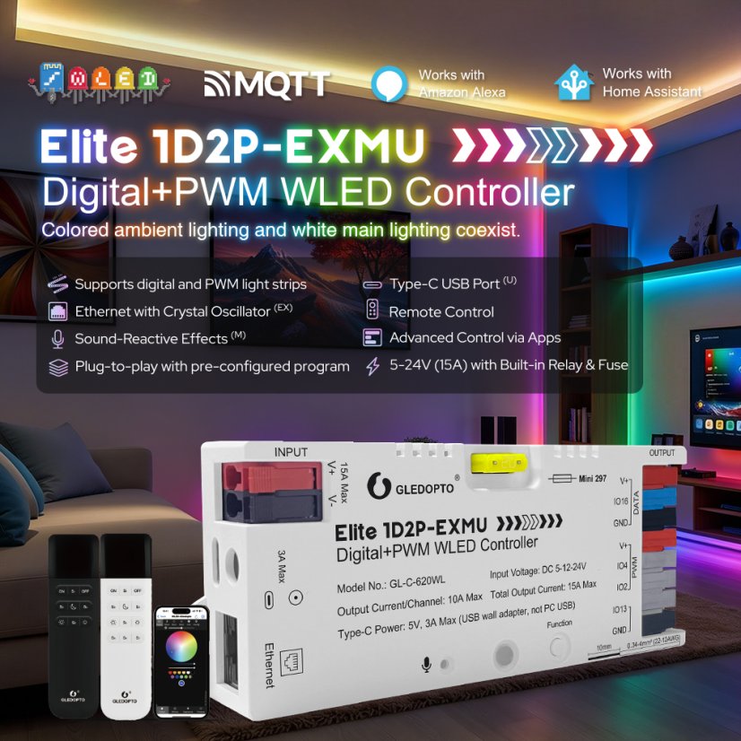 GLEDOPTO GL-C-620WL Elite - Digitálny + PWM WLED ovládač