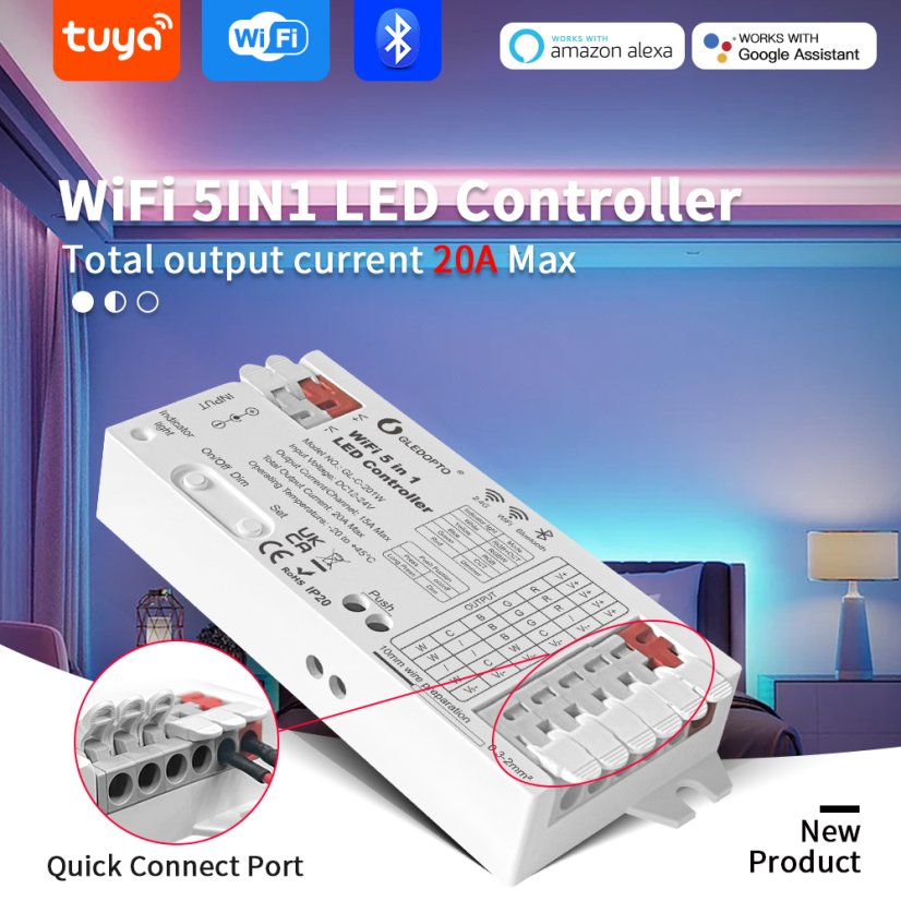 GLEDOPTO GL-C-201W - Wi-Fi+RF Tuya 5-in-1 RGBW LED-Controller