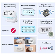 SONOFF AirGuard Sensore di Temperatura e Umidità Zigbee E-Ink 2,9'' | SNZB-02UL