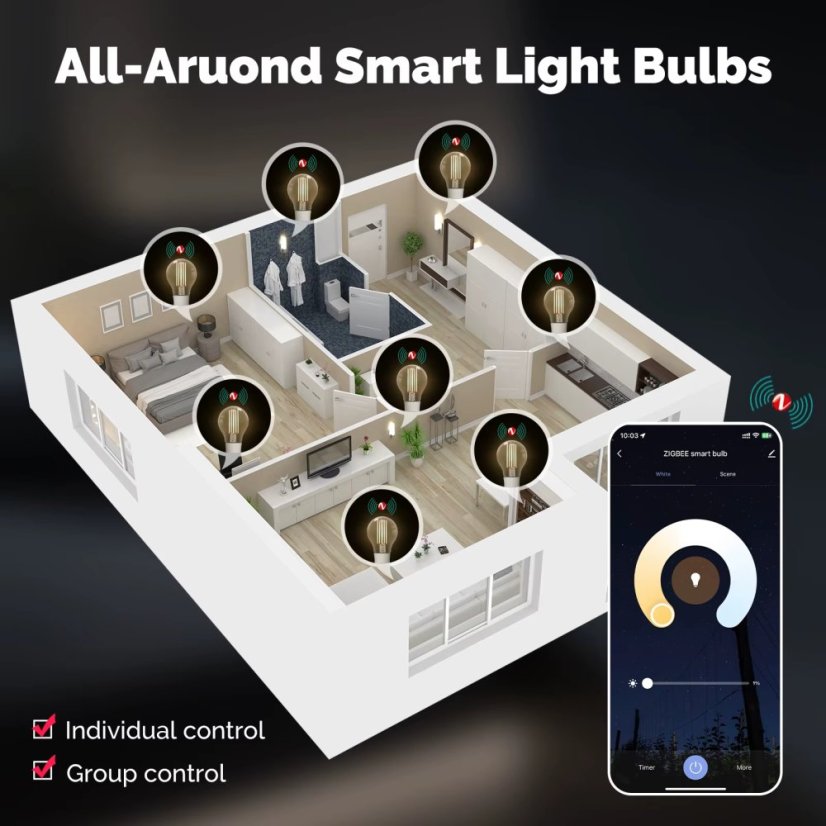 MOES Zigbee 3.0 Chytrá filamentová LED žárovka – CCT a stmívatelná