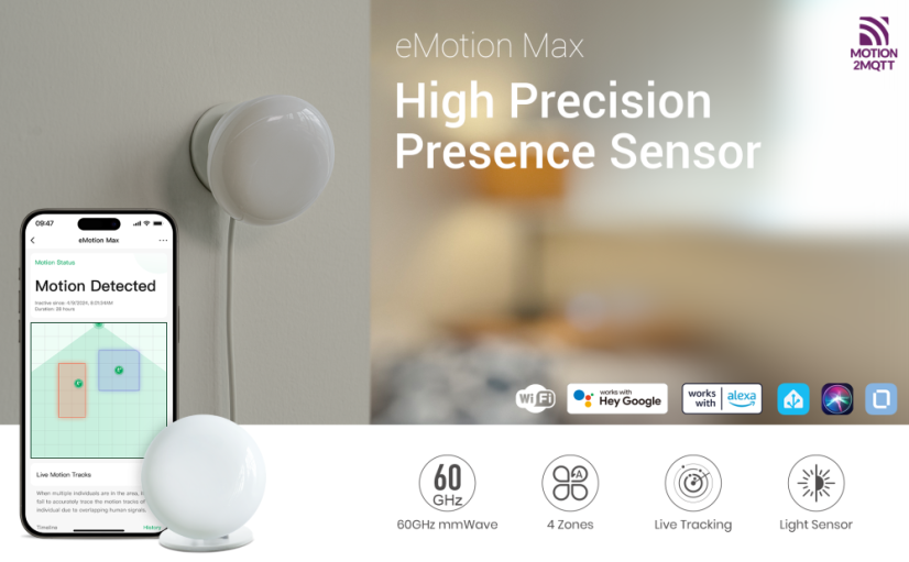 LinknLink eMotion Max – Sensore di Presenza Radar mmWave 60GHz con IR Blaster, Sensore di Luce e Supporto per Automazione Domestica