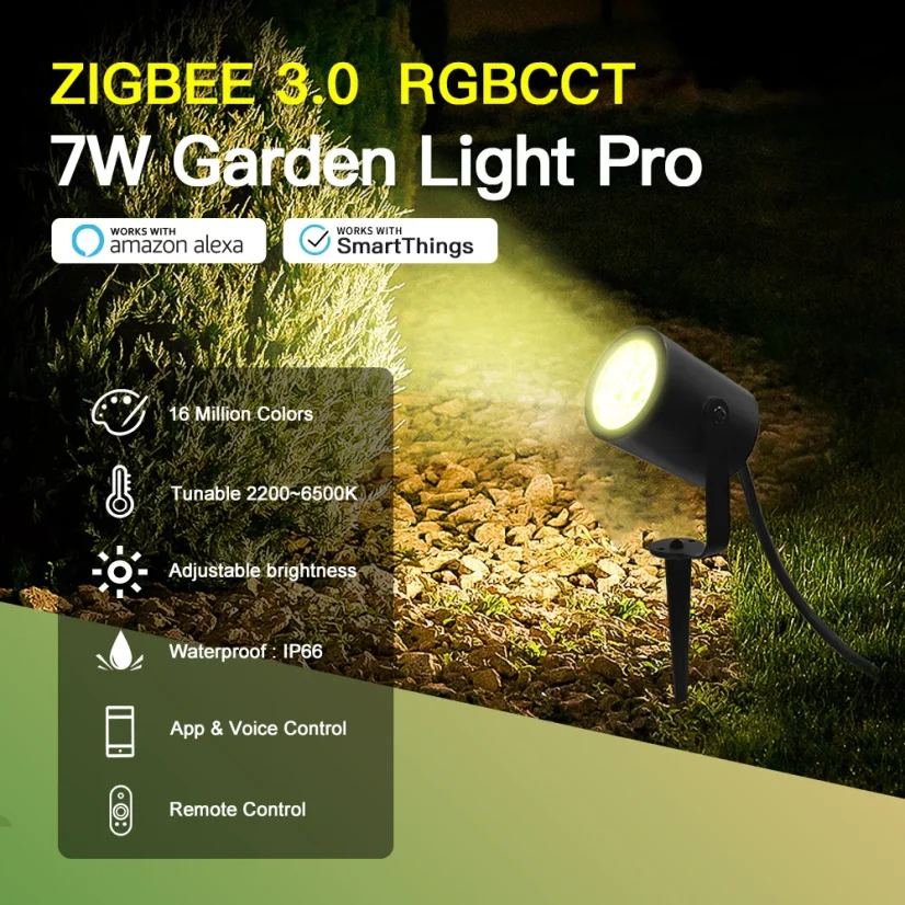 GLEDOPTO GL-G-004P - Zigbee 3.0 Pro RGB+CCT reflektor ogrodowy 7W 230V IP66