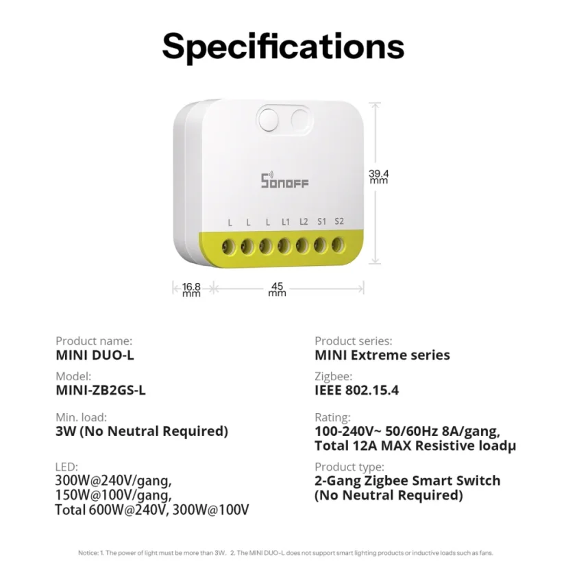 SONOFF MINI DUO-L 2-gang Zigbee chytrý spínač | MINI-ZB2GS-L