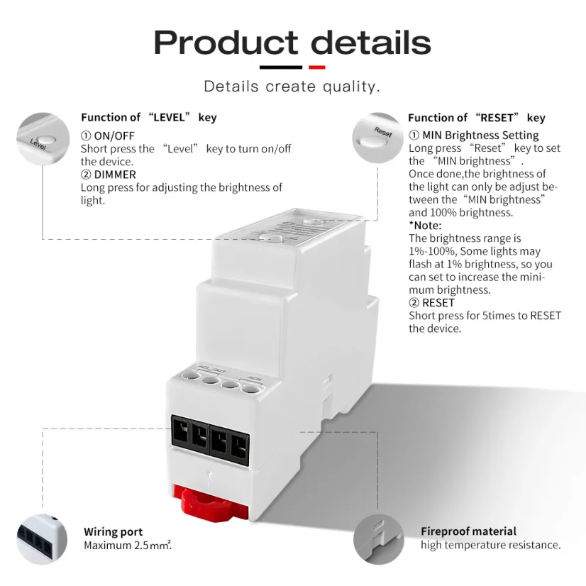 GLEDOPTO GL-SD-003P - Ściemniacz DIN Rail Zigbee 3.0 AC 230V z wejściem na przycisk
