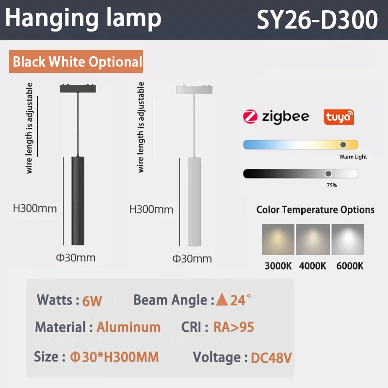 6mm szyny - Inteligentne lampy wiszące Zigbee
