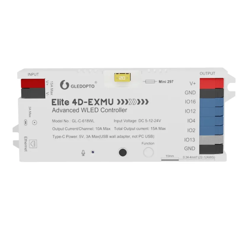GLEDOPTO GL-C-618WL Elite 4D-EXMU – Pokročilý WLED ovladač pro adresovatelné LED pásky