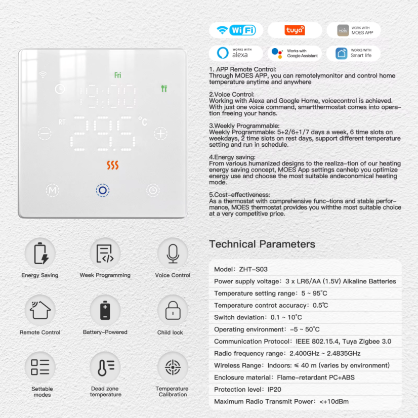 MOES Niedrigenergie-Batterie-Thermostat