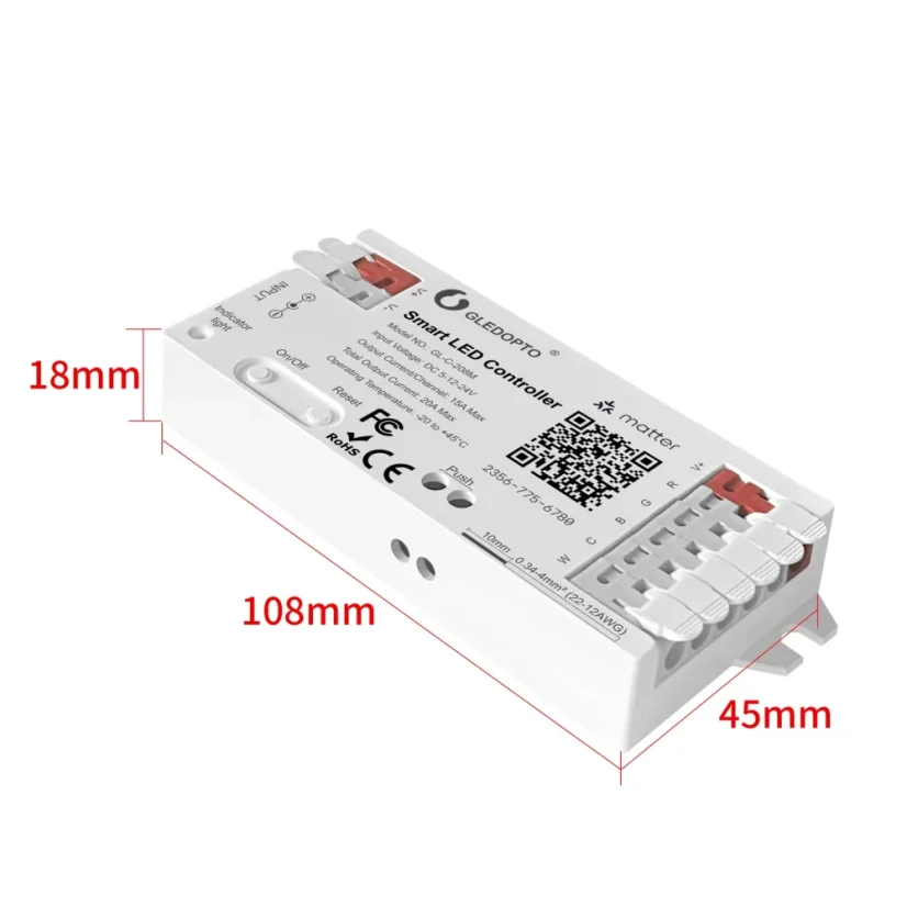 GLEDOPTO GL-C-208M - Matter über Wi-Fi RGBCCT LED Streifen Controller 20A (ACK)