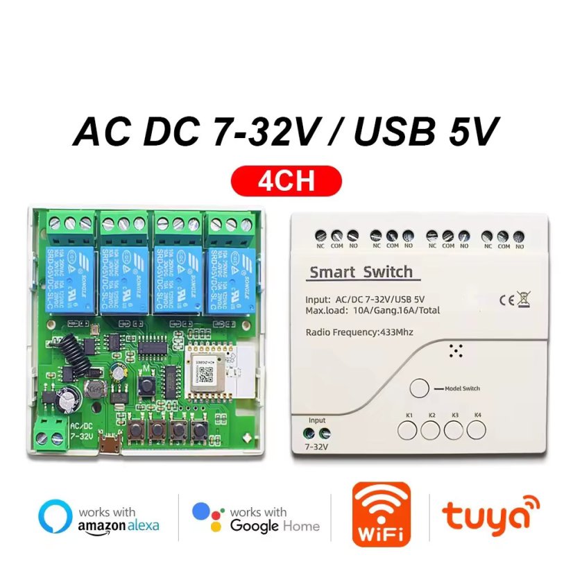 4-Kanal Tuya WiFi Smart-Relaisschalter