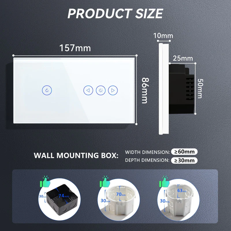BSEED chytrý WiFi vypínač s dotykovým stmívačem, skleněný panel 157 mm