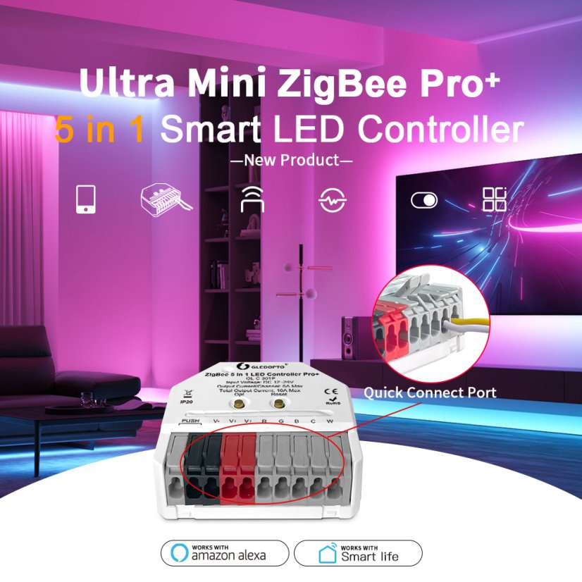 GLEDOPTO GL-C-301P - Ultra Mini ZigBee Pro+ 5in1 Smart LED Controller