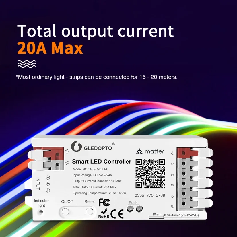 GLEDOPTO GL-C-208M - Matter über Wi-Fi RGBCCT LED Streifen Controller 20A (ACK)
