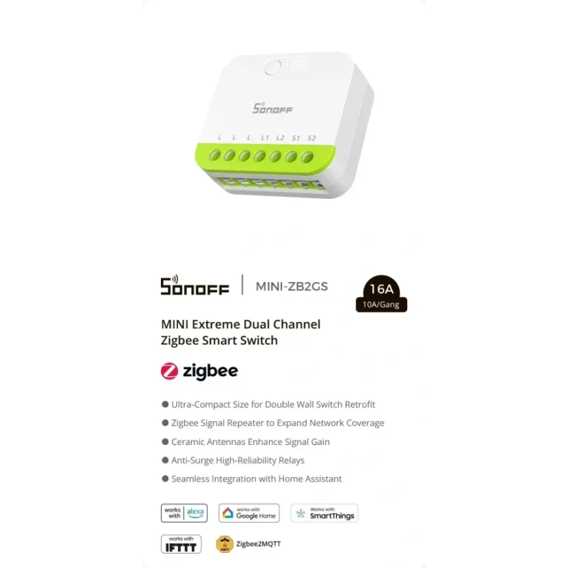 SONOFF MINI DUO 2-gang Zigbee chytrý spínač | MINI-ZB2GS