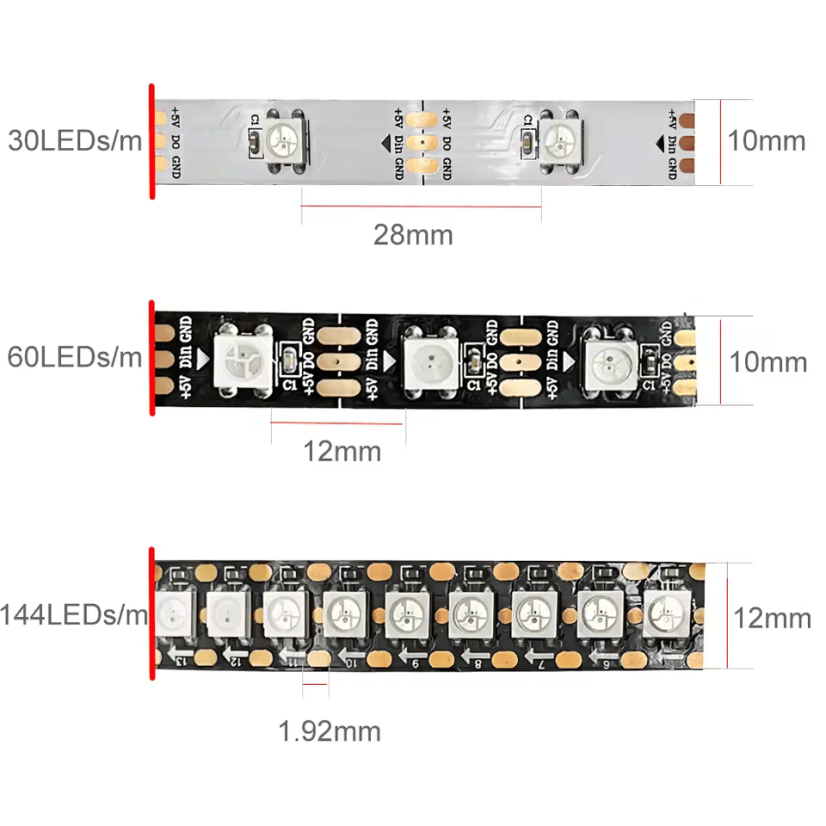 LED strip - 1m WS2812B 144leds, IP67, White PCB