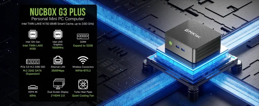 GMKtec G3 Plus Mini PC - Veľkosť RAM: 16 GB, Veľkosť disku: 1 TB