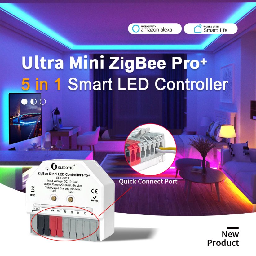 GLEDOPTO GL-C-301P - Ultra Mini ZigBee Pro+ 5in1 Smart LED Controller