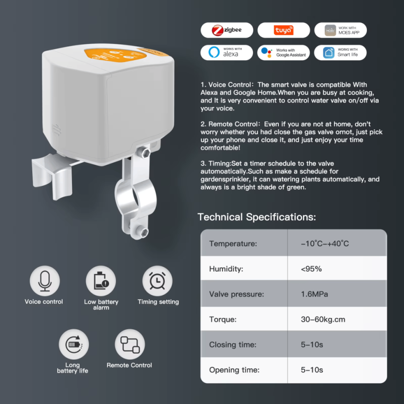 MOES Tuya Zigbee bateriový ventil