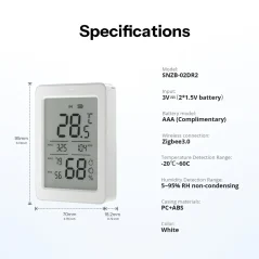 SONOFF AirGuard TH 3,6'' LCD Zigbee Czujnik Temperatury i Wilgotności | SNZB-02DR2