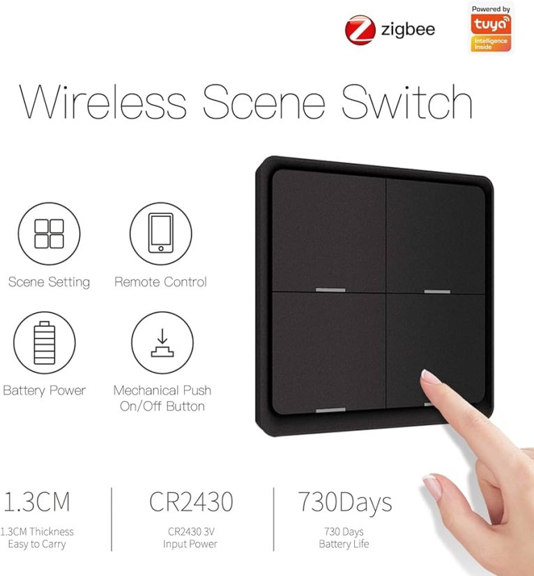 MOES ZigBee víceúčelový 4 tlačítkový scénový vypínač